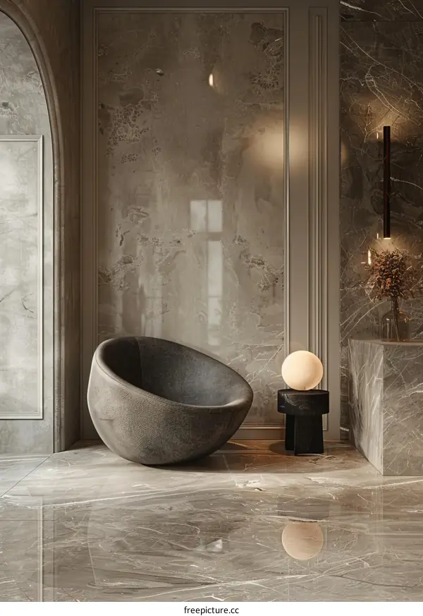 Modern Interior Design with Gray Marble Flooring
