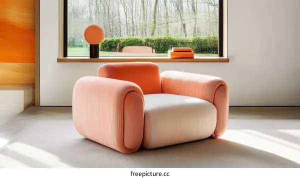 Modern Peachy-Coral Living Room Armchair