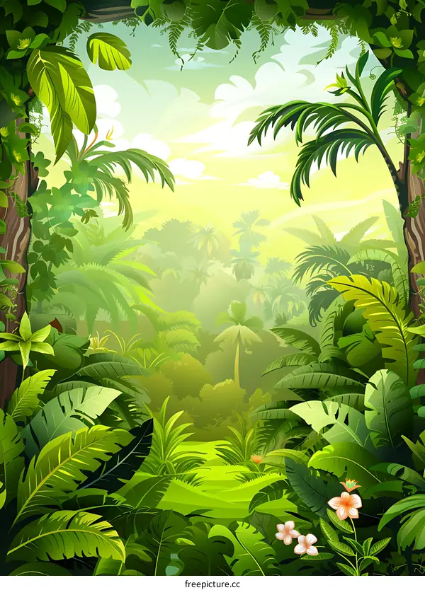Green Tropical Rainforest Landscape Illustration