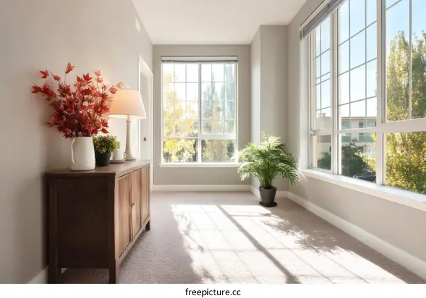 Modern Apartment Interior with Large Windows