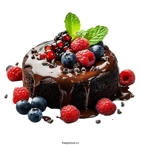 [Transparent Background PNG]Delicious Chocolate Cake with Fresh Berries