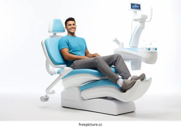 Man sitting in a dental chair smiling