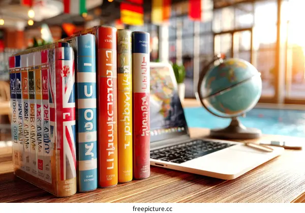 Books, Globe, and Laptop on a Wooden Table