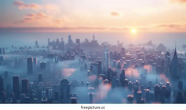 Cityscape at Sunset with Skyscrapers