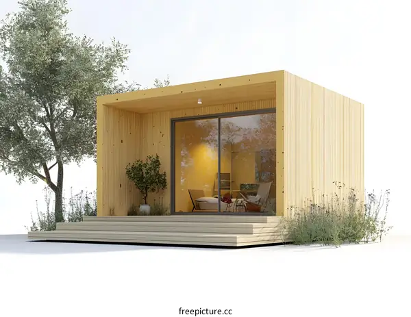Modern Tiny House With Wooden Exterior And Glass Sliding Doors