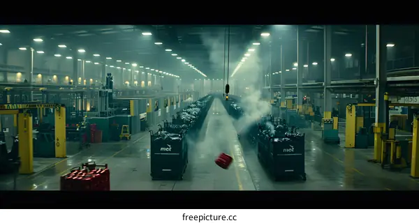 Industrial Factory Interior With Smoke