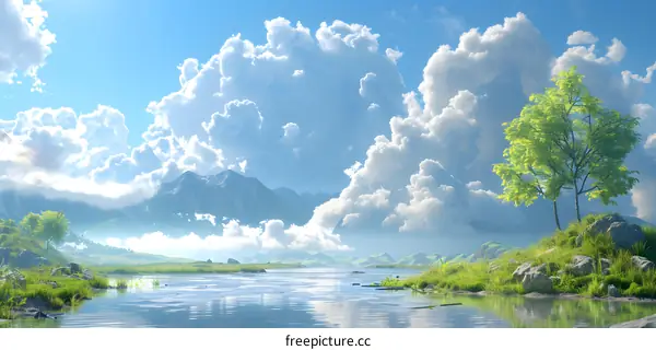 Beautiful landscape with blue sky and white clouds