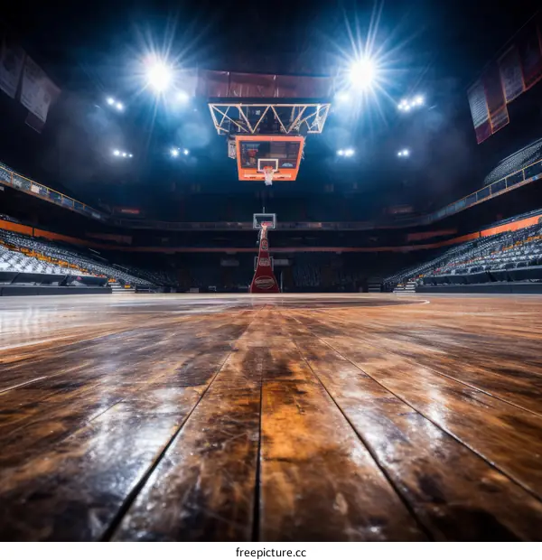 Empty Basketball Court Under Bright Lights