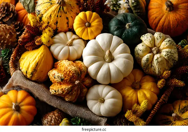 Autumn Harvest Pumpkins and Gourds Display