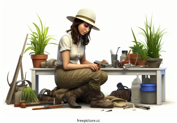 An illustration of a female archaeologist working on a project