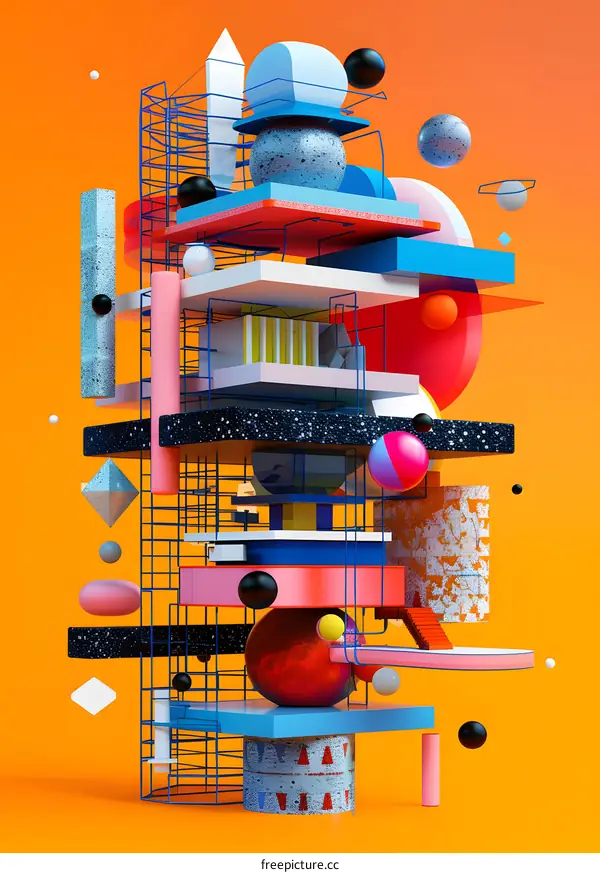 Colorful 3D geometric shapes composition