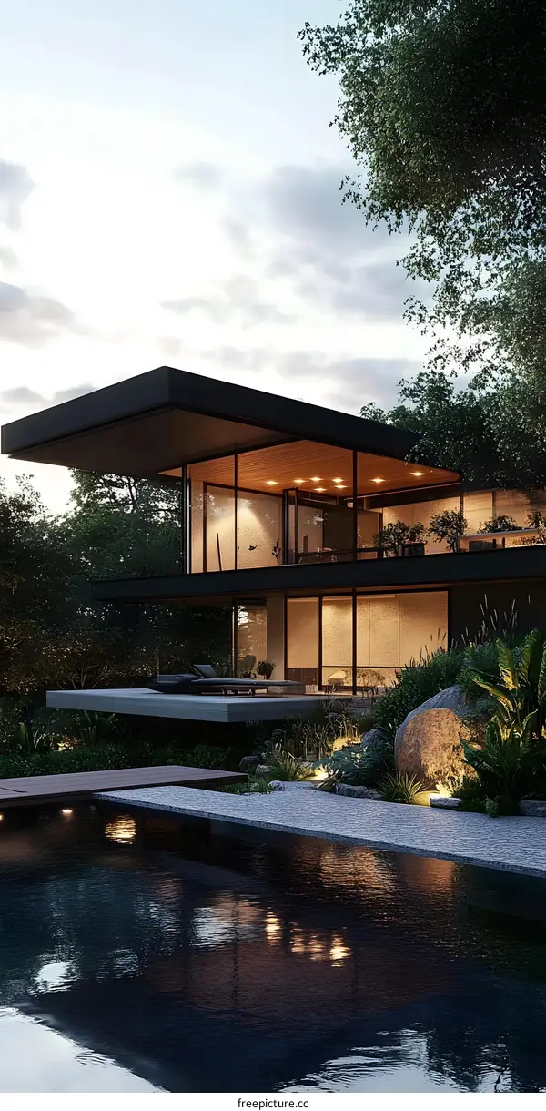 Modern House with Swimming Pool and Beautiful Landscape