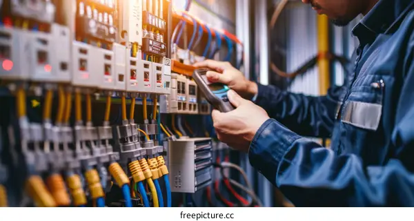 technician checking electrical control panel