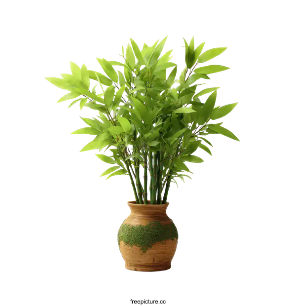 [Transparent Background PNG]Lucky Bamboo Plant in a Rustic Vase