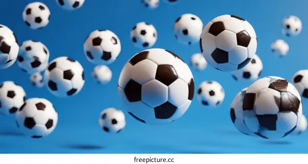 Floating Soccer Balls in Blue Background Illustration