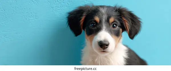 Cute Puppy Portrait Against a Vibrant Blue Background