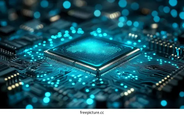 High-Tech Circuit Board with Illuminated Processor