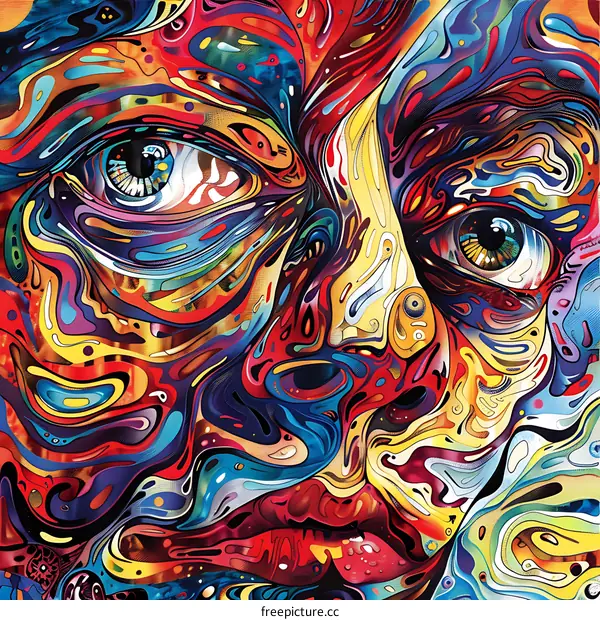 Abstract Face Art Painting With Colorful Swirls