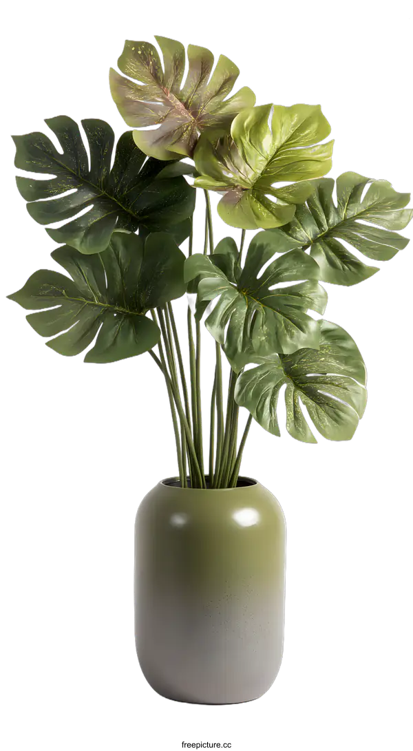[Transparent Background PNG]Green Monstera Plant in Green Vase