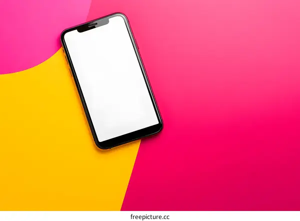 Mobile Phone Mockup on Yellow and Pink Background