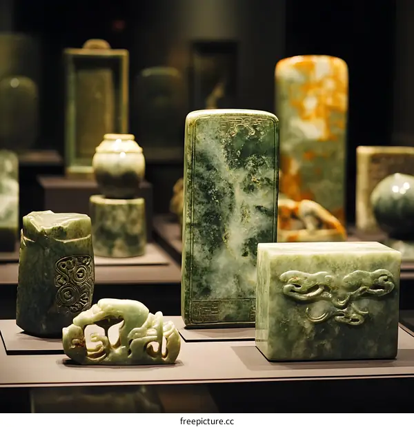 Ancient Jade Carvings in Museum Display