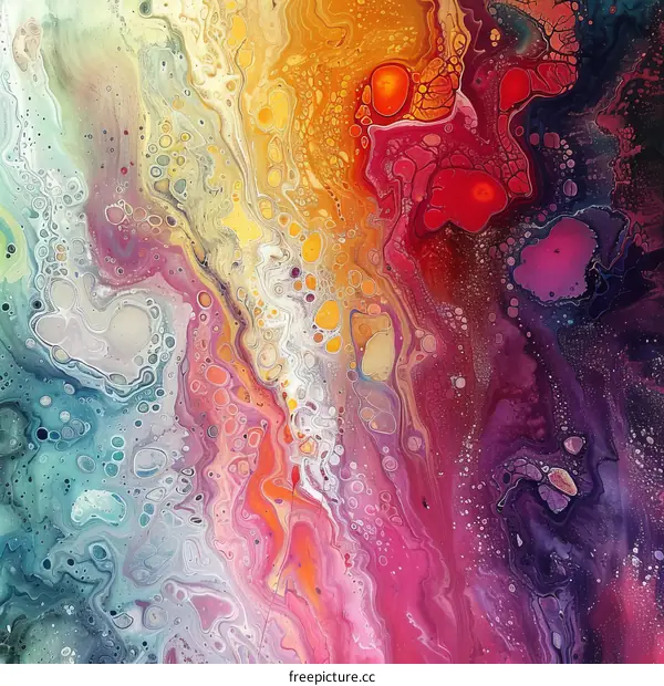 Colorful abstract painting with vibrant colors and a fluid texture