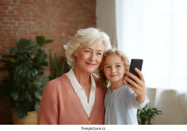 Grandmother and Granddaughter Taking Selfie