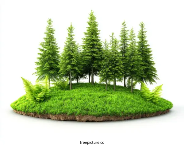 Floating Green Island with Trees
