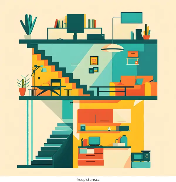 Modern Home Interior Design With Stairs and Kitchen