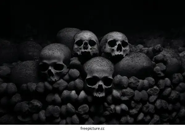 Skull Pile in Dark Background