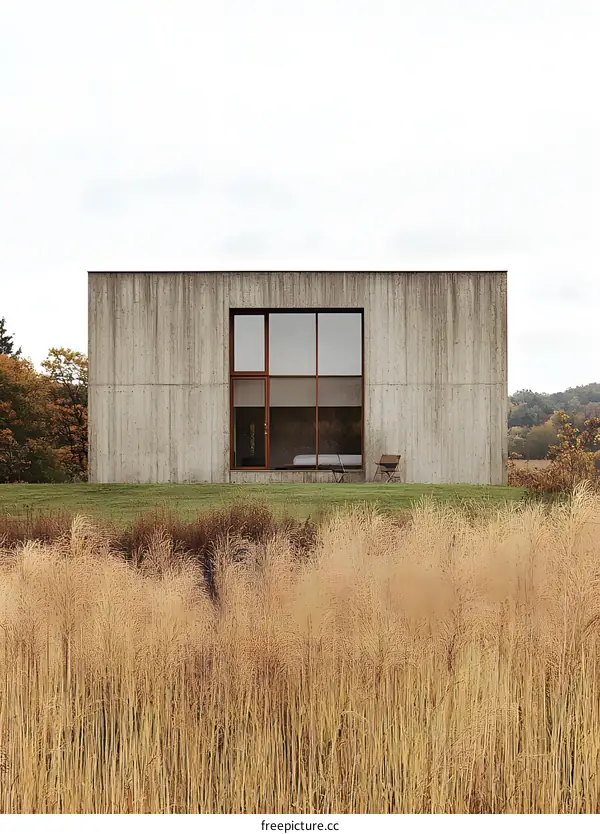 Modern Concrete House with Large Windows