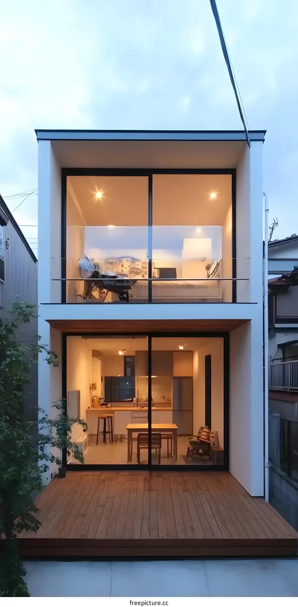 Modern Two Storey House with Wooden Deck