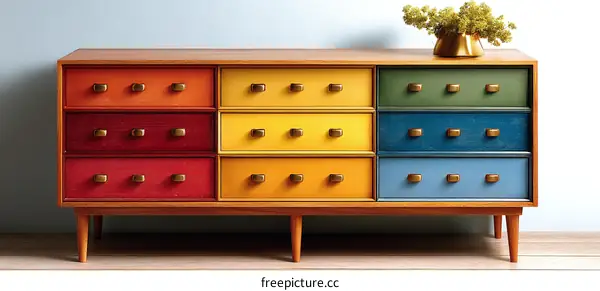 Colorful Mid-Century Modern Chest of Drawers