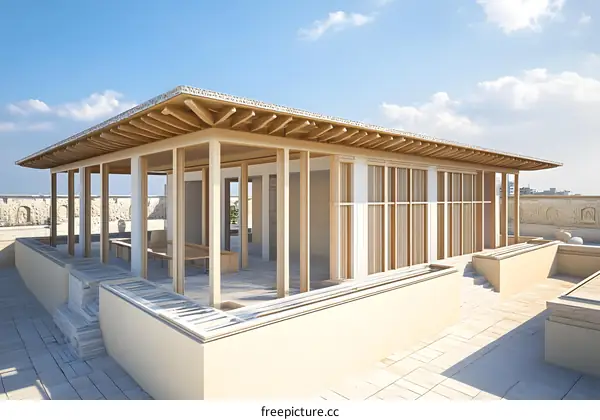 Modern Architectural Design for a Terrace with Wooden Beams and Open Structure