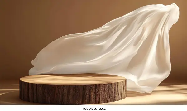 Elegant White Fabric Draped Over Wooden Display