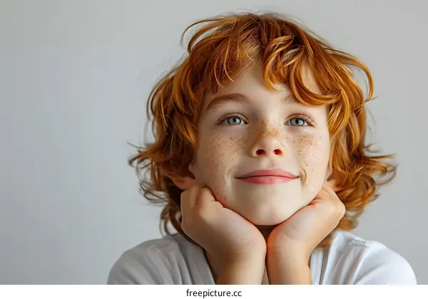Portrait of a Young Boy with Red Hair and Freckles