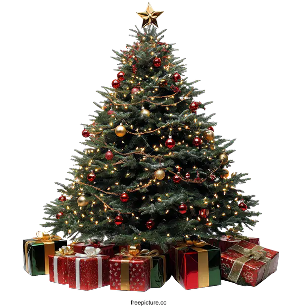 [Transparent Background PNG]Christmas Tree with Presents Festive Holiday Decoration