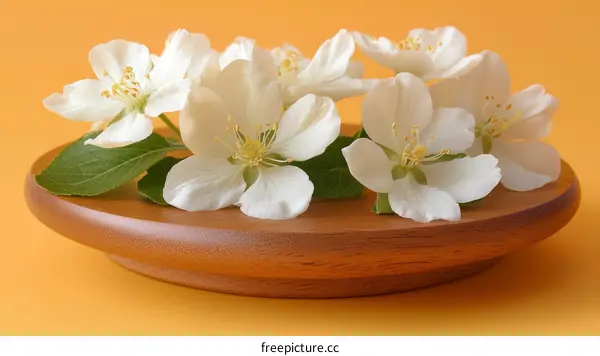 Delicate Spring Blossoms on a Wooden Tray