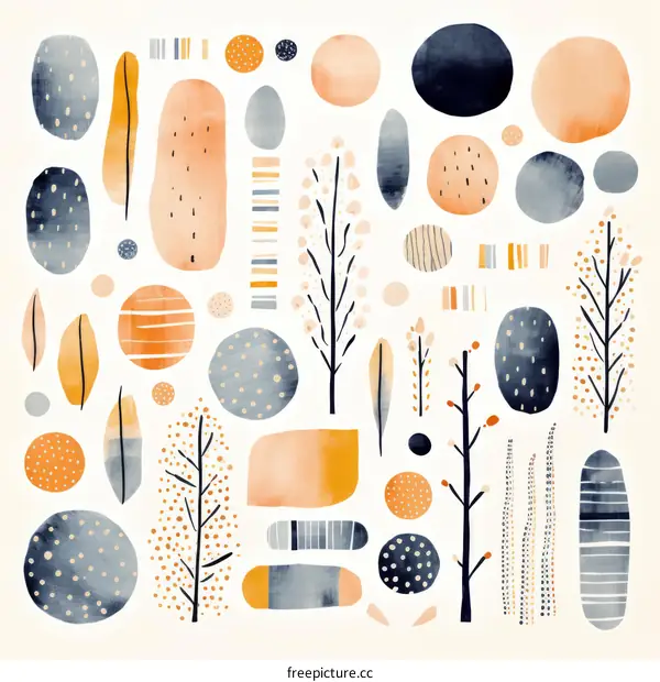 Hand-Painted Shapes, Trees & Leaves