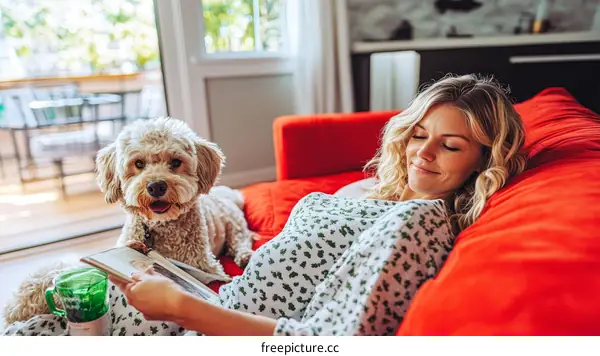 Relaxing Hometime with a Dog and Book