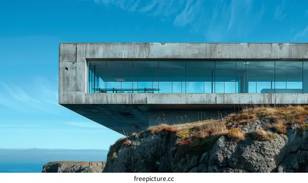 Modern Concrete Building Perched on Cliff
