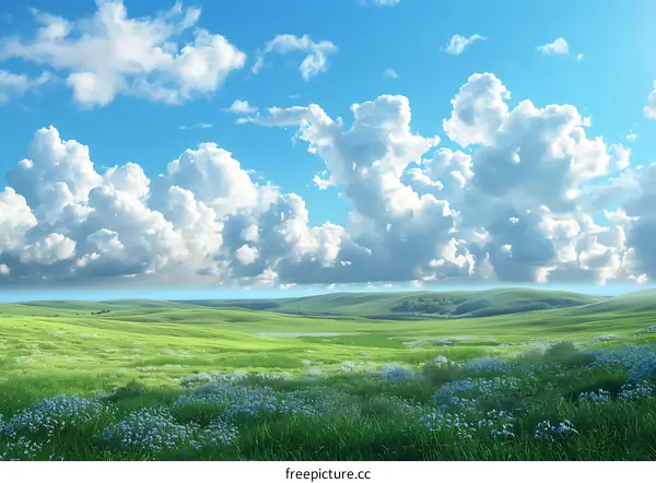 Blue sky and green field