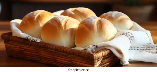 Freshly baked bread rolls in a basket