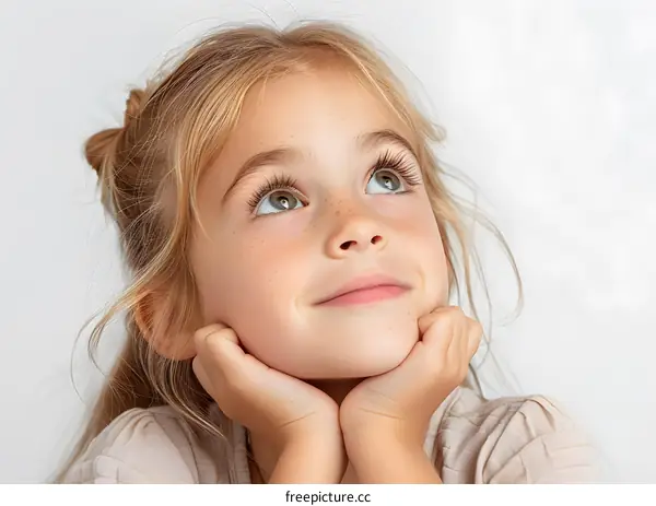 Portrait of a cute little girl with freckles on her face
