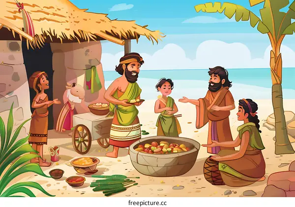 Family Gathering at the Beach with Food and Drinks