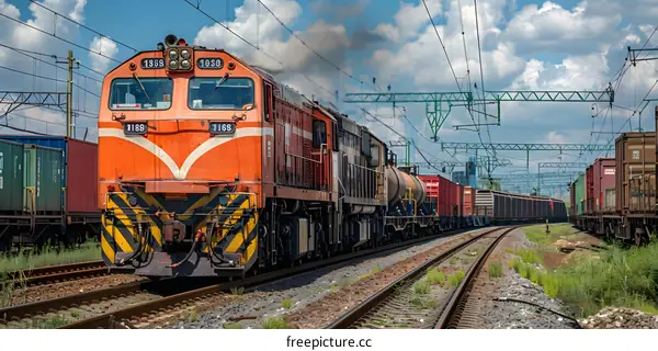 A freight train is running on the railway.