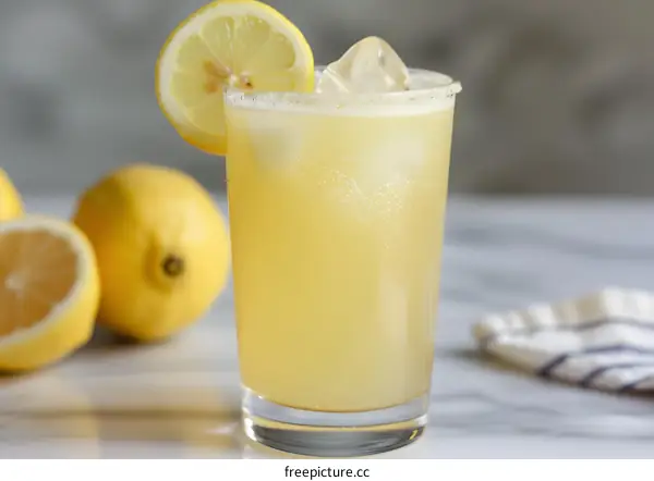 Glass of Lemonade with Lemon Slice and Ice