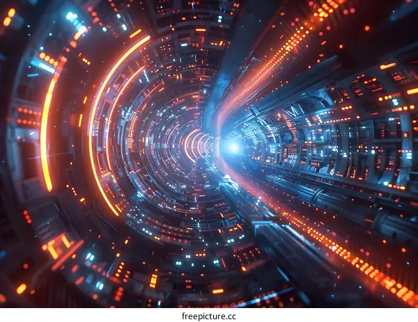 Futuristic Tunnel With Glowing Lights