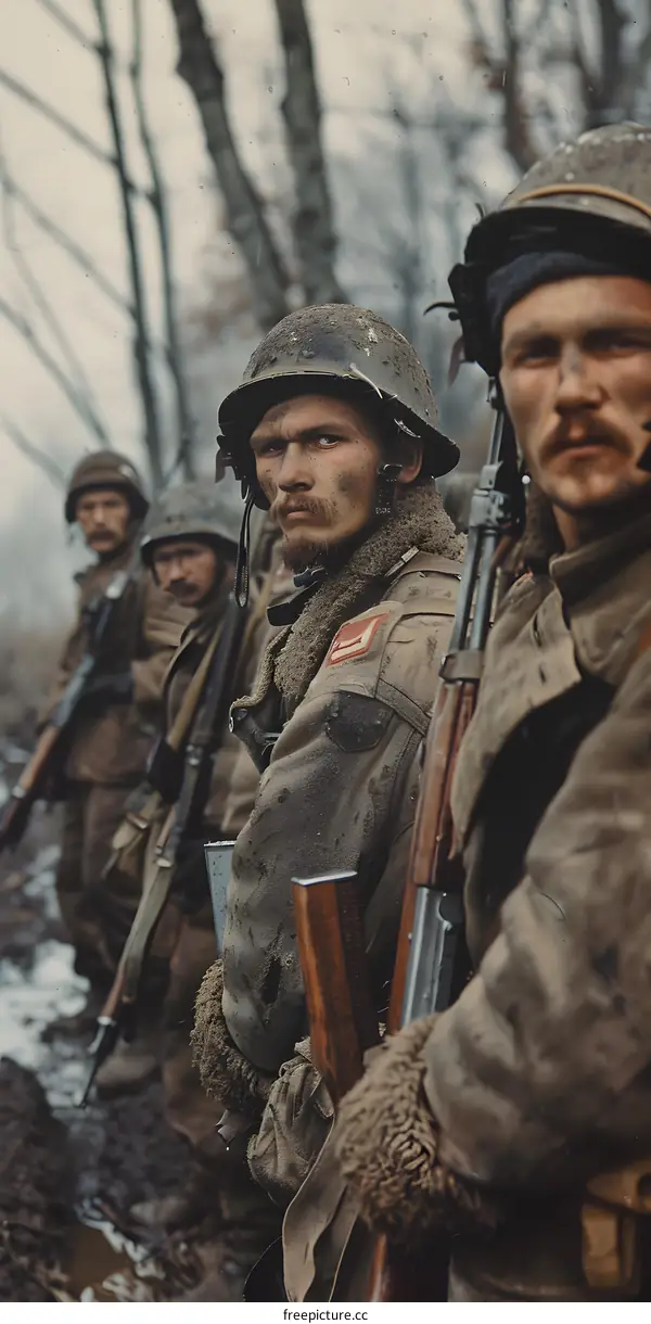 A group of soldiers in the woods