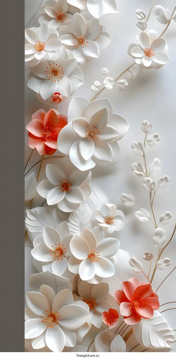 3D Flowers White Background